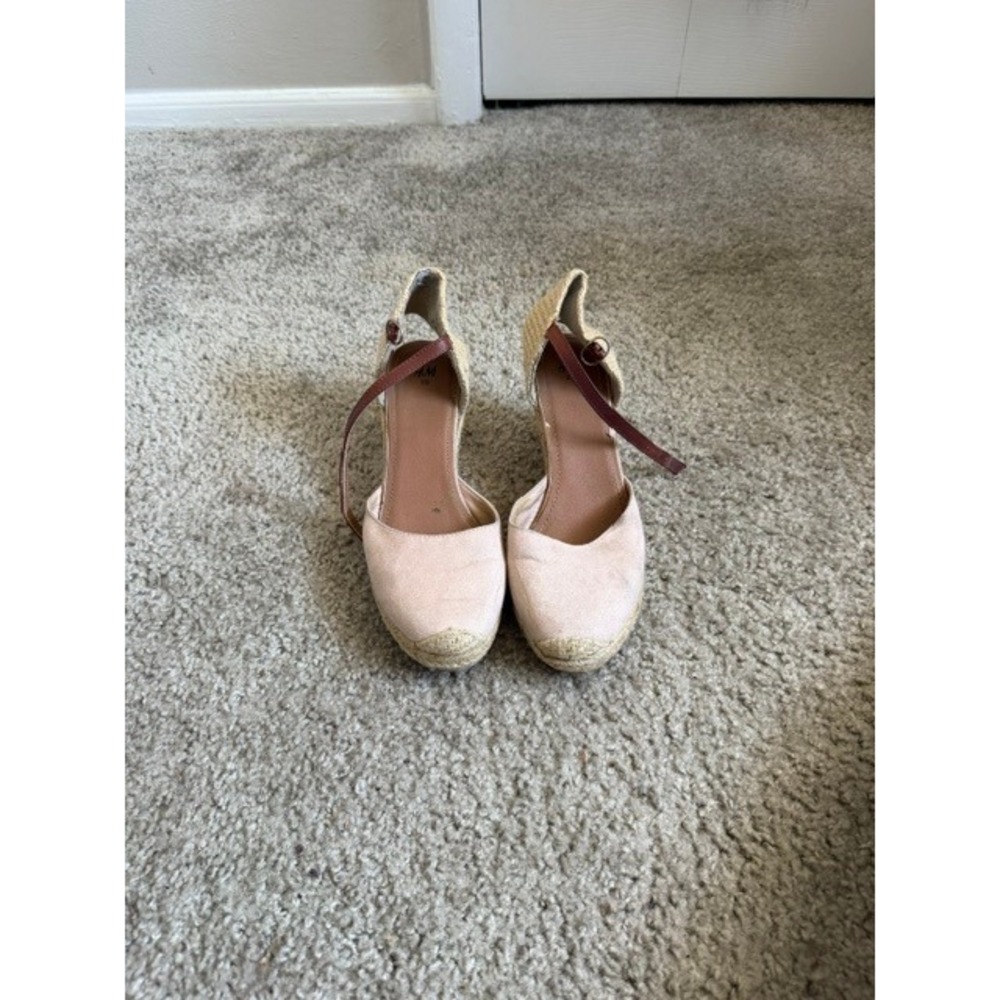 HM Womens Blush Pink Espadrille Wedge Sandals Ankle Strap Size 38